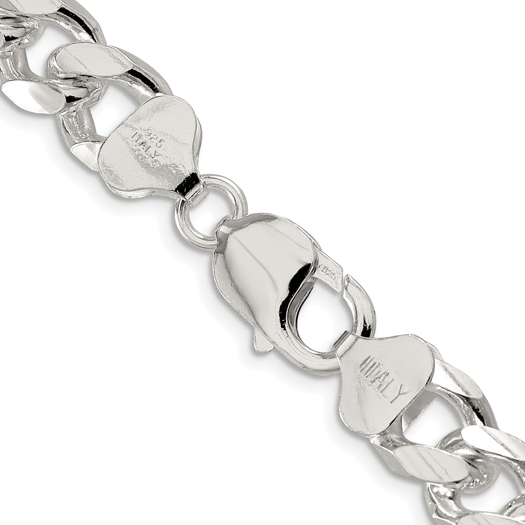 Sterling Silver Rhodium-plated 10.5mm Domed With  Side Diamond-Cut Curb Chain