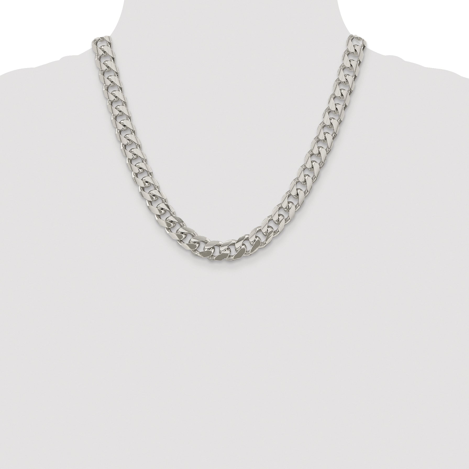 Sterling Silver Rhodium-plated 10.5mm Domed With  Side Diamond-Cut Curb Chain