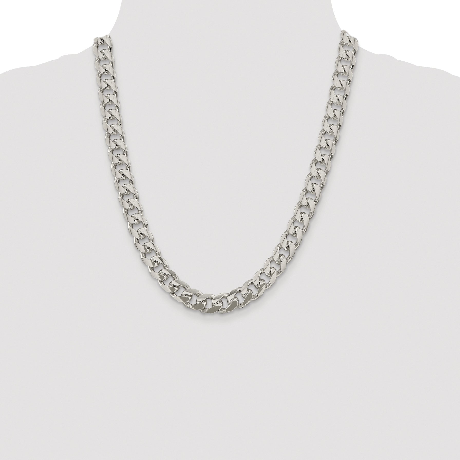 Sterling Silver Rhodium-plated 10.5mm Domed With  Side Diamond-Cut Curb Chain