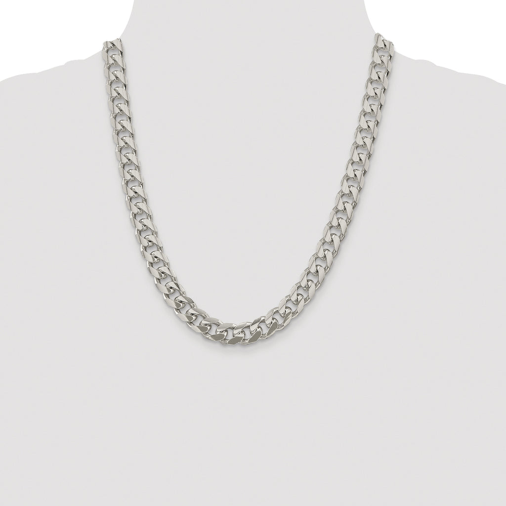 Sterling Silver Rhodium-plated 10.5mm Domed With  Side Diamond-Cut Curb Chain