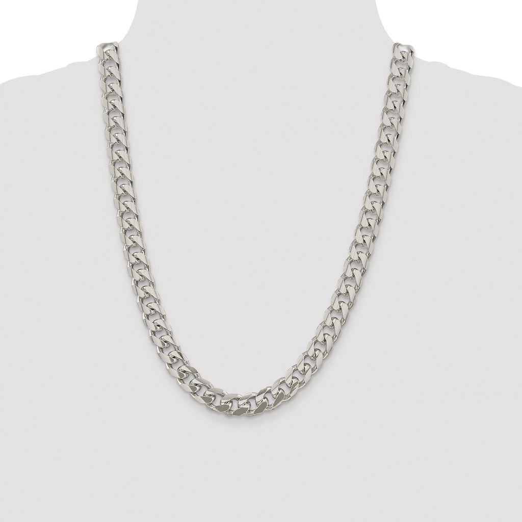 Sterling Silver Rhodium-plated 10.5mm Domed With  Side Diamond-Cut Curb Chain