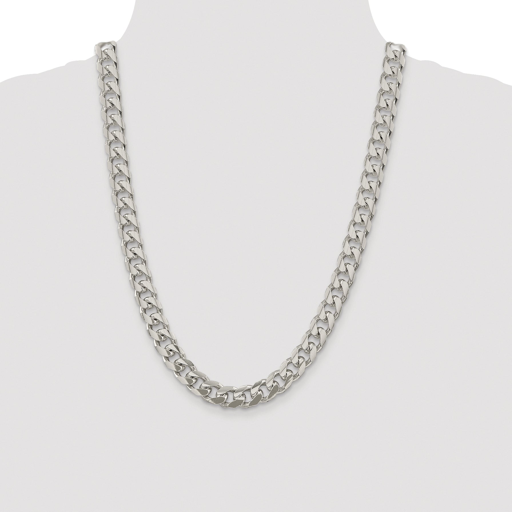 Sterling Silver Rhodium-plated 10.5mm Domed With  Side Diamond-Cut Curb Chain