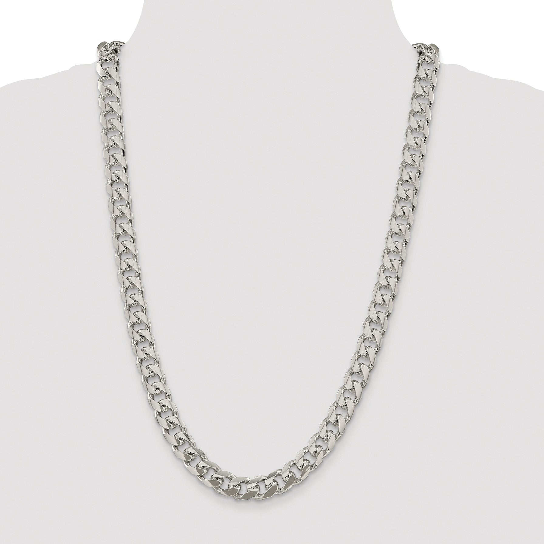 Sterling Silver Rhodium-plated 10.5mm Domed With  Side Diamond-Cut Curb Chain
