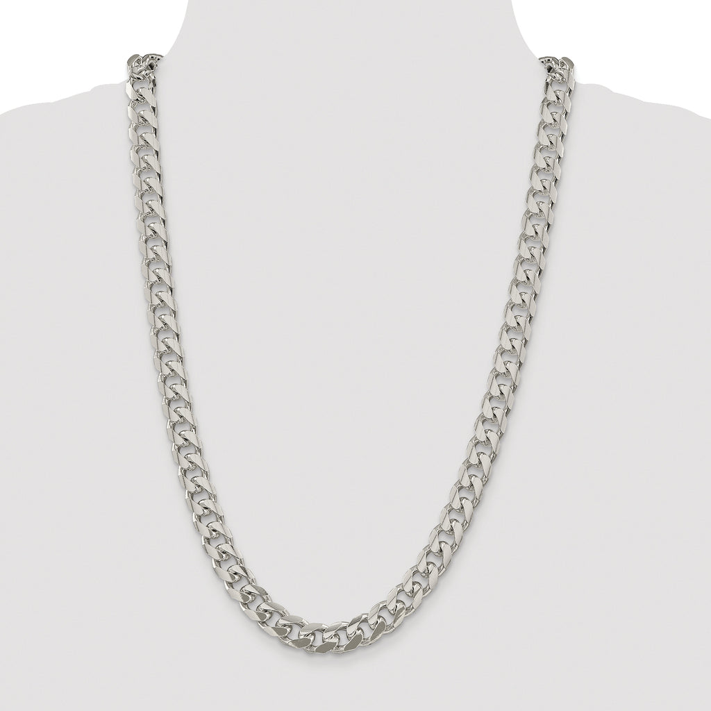 Sterling Silver Rhodium-plated 10.5mm Domed With  Side Diamond-Cut Curb Chain