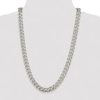 Sterling Silver Rhodium-plated 10.5mm Domed With  Side Diamond-Cut Curb Chain