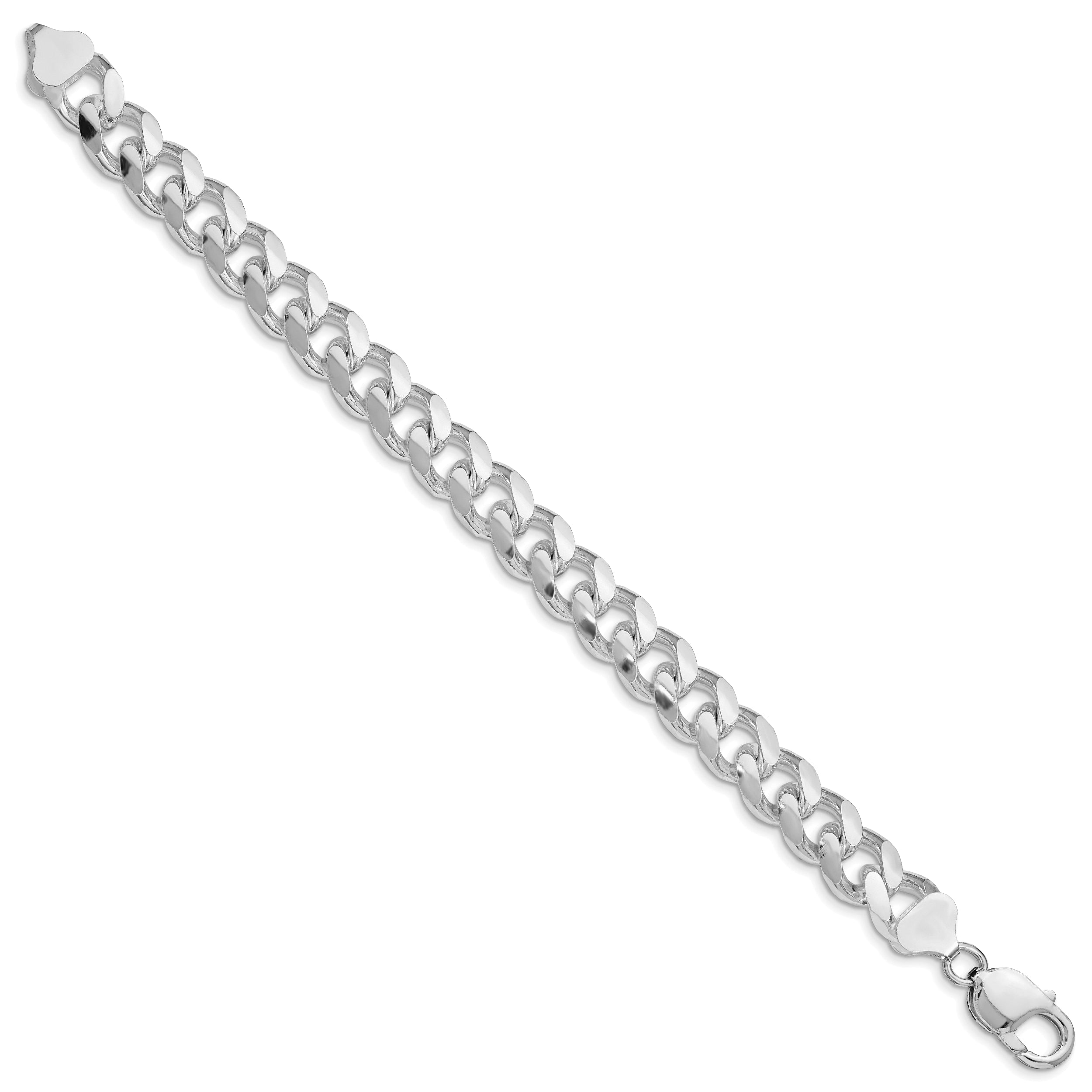 Sterling Silver Rhodium-plated 10.5mm Domed With  Side Diamond-Cut Curb Chain