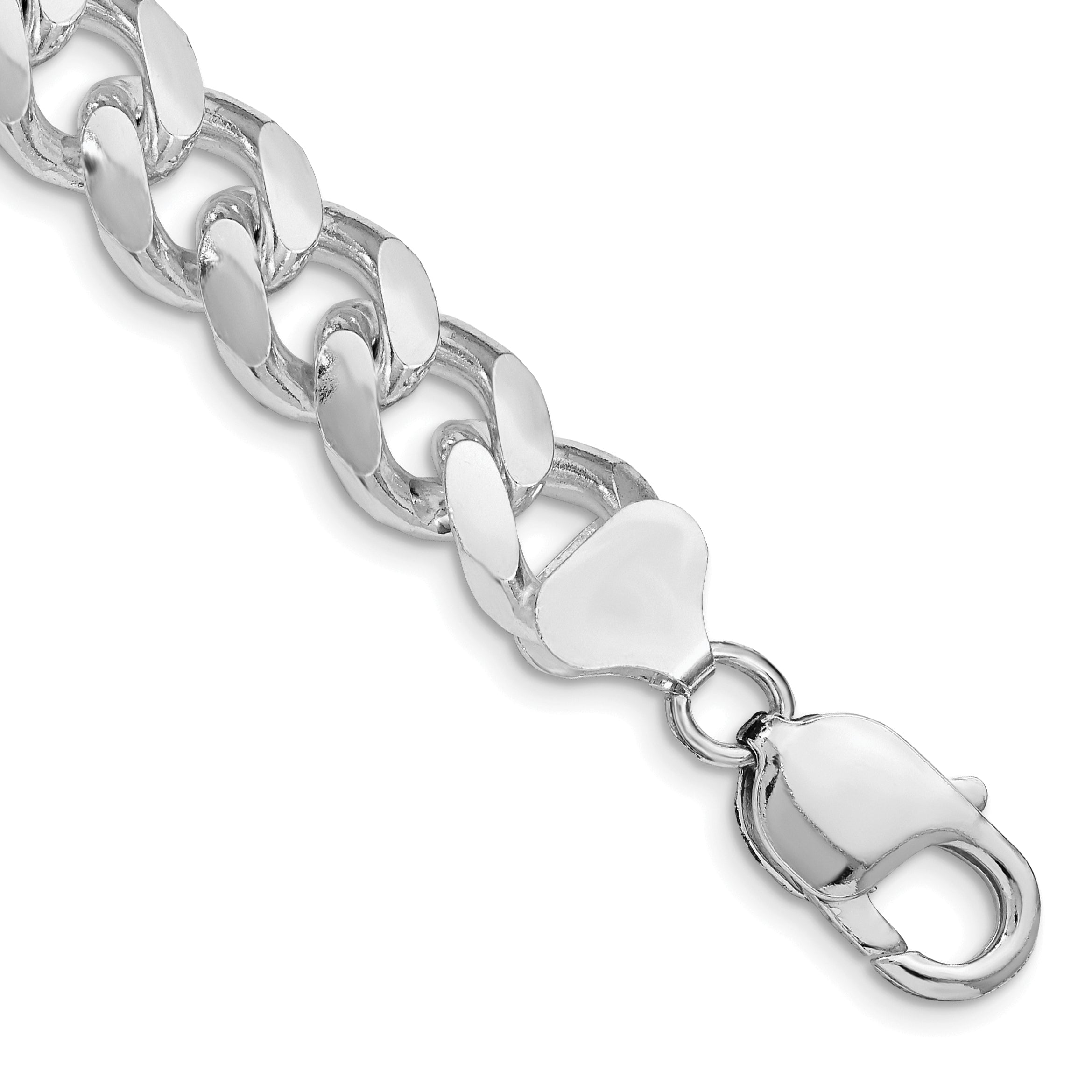 Sterling Silver Rhodium-plated 10.5mm Domed With  Side Diamond-Cut Curb Chain