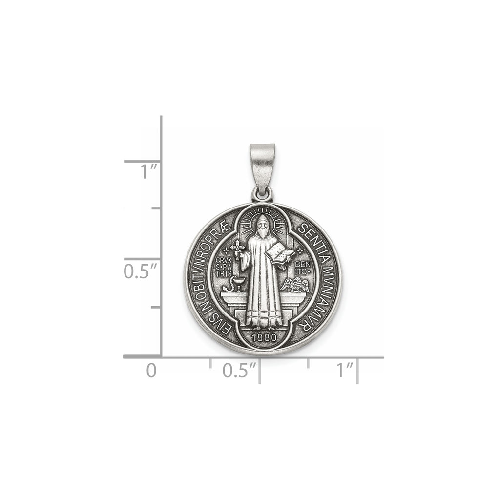 Antique Round St. Benito Medal in Sterling Silver, 20.25mm - Sophia Jewelers