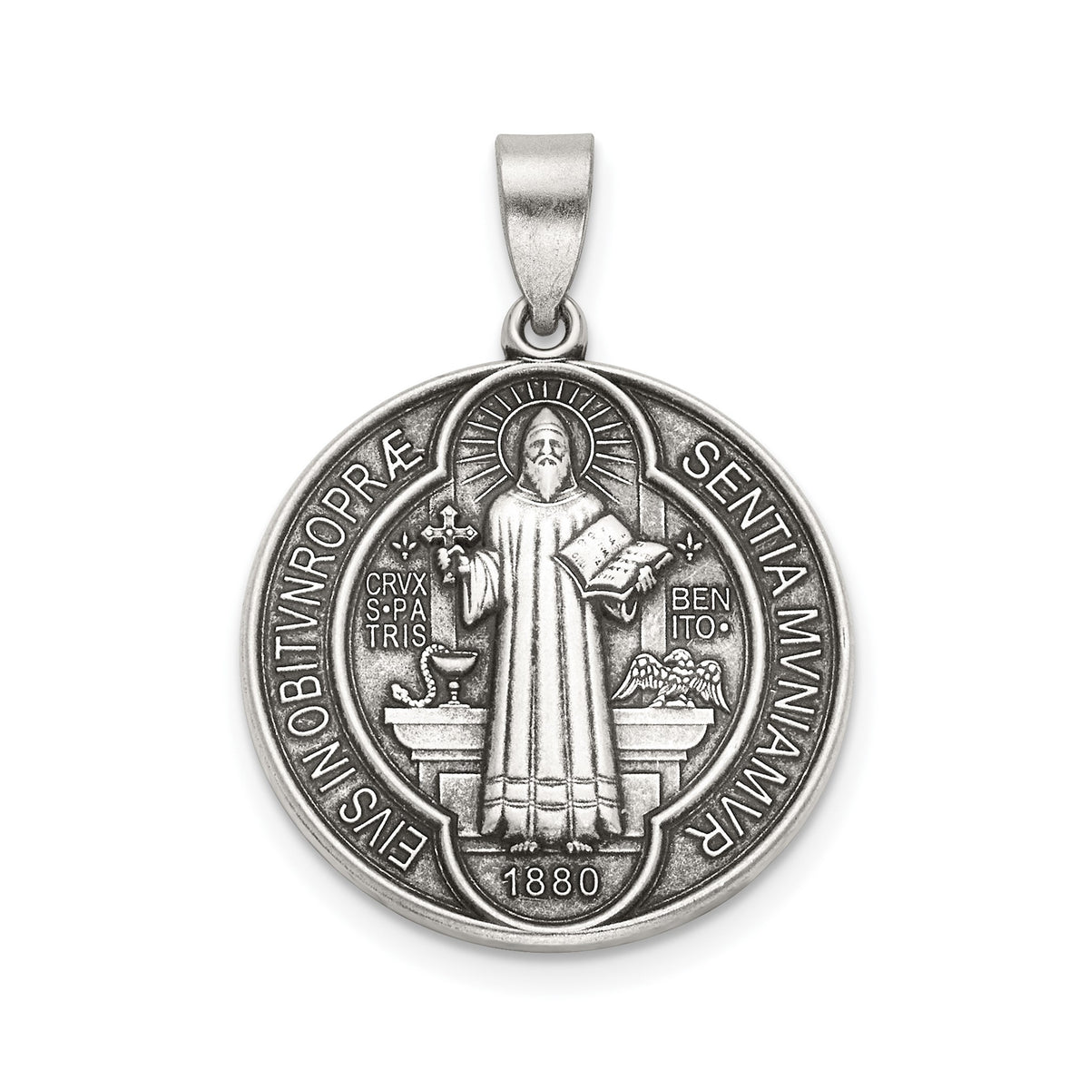 Antique Round St. Benito Medal in Sterling Silver, 20.25mm - Sophia Jewelers Main image