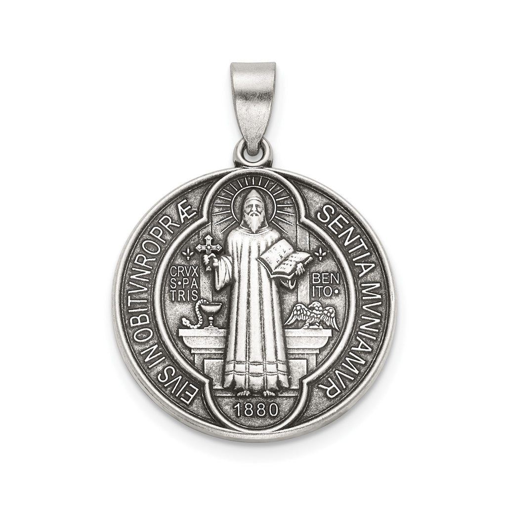 Antique Round St. Benito Medal in Sterling Silver, 20.25mm - Sophia Jewelers