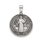 Antique Round St. Benito Medal in Sterling Silver, 20.25mm - Sophia Jewelers