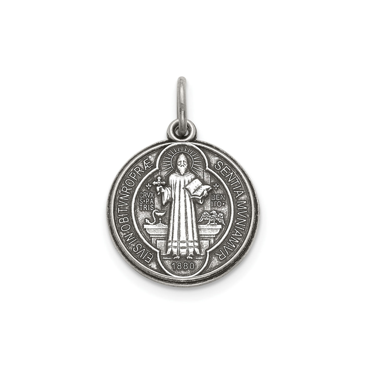 Antique Round St. Benito Medal in Sterling Silver, 14.5mm - Sophia Jewelers Main image