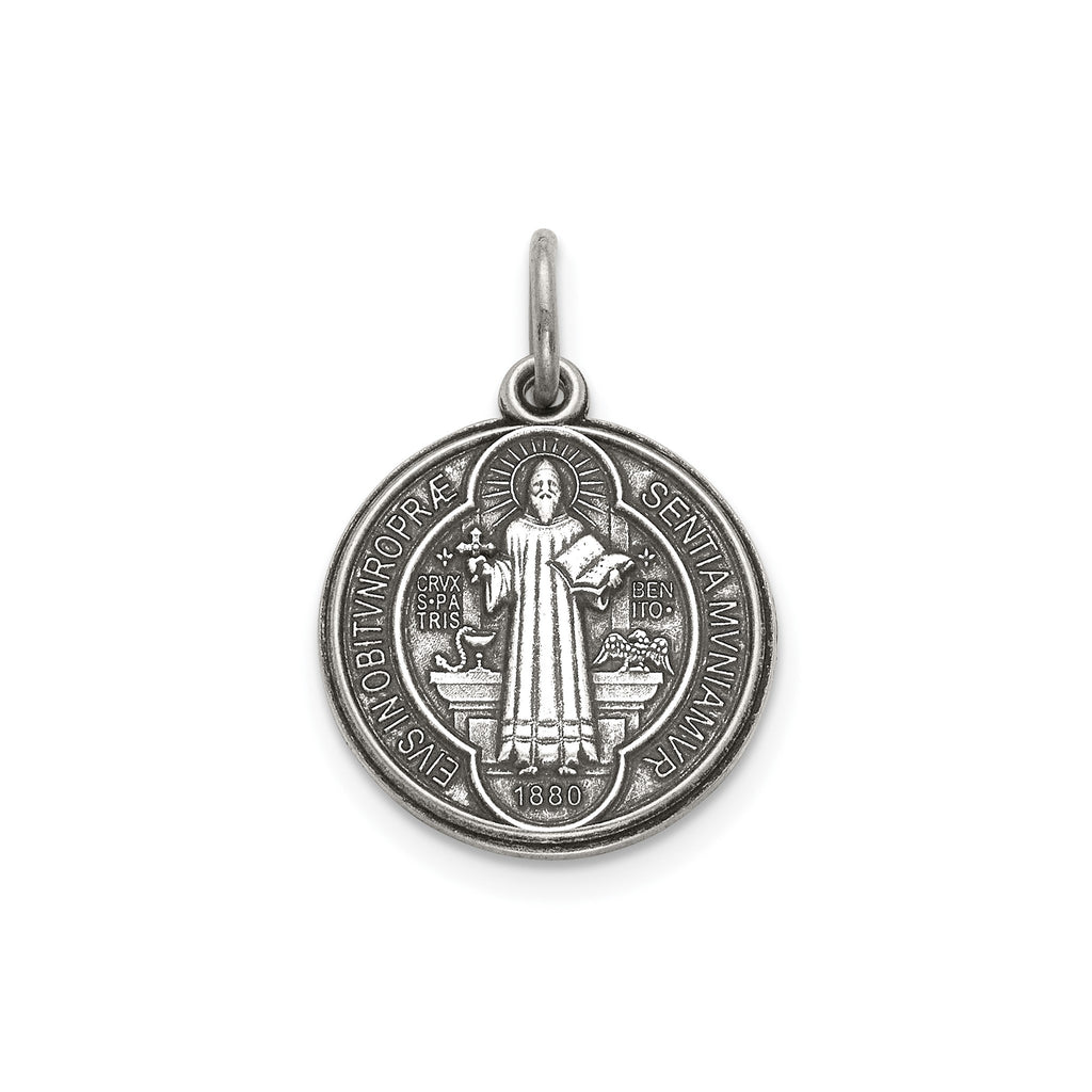 Antique Round St. Benito Medal in Sterling Silver, 14.5mm - Sophia Jewelers