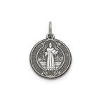 Antique Round St. Benito Medal in Sterling Silver, 14.5mm - Sophia Jewelers
