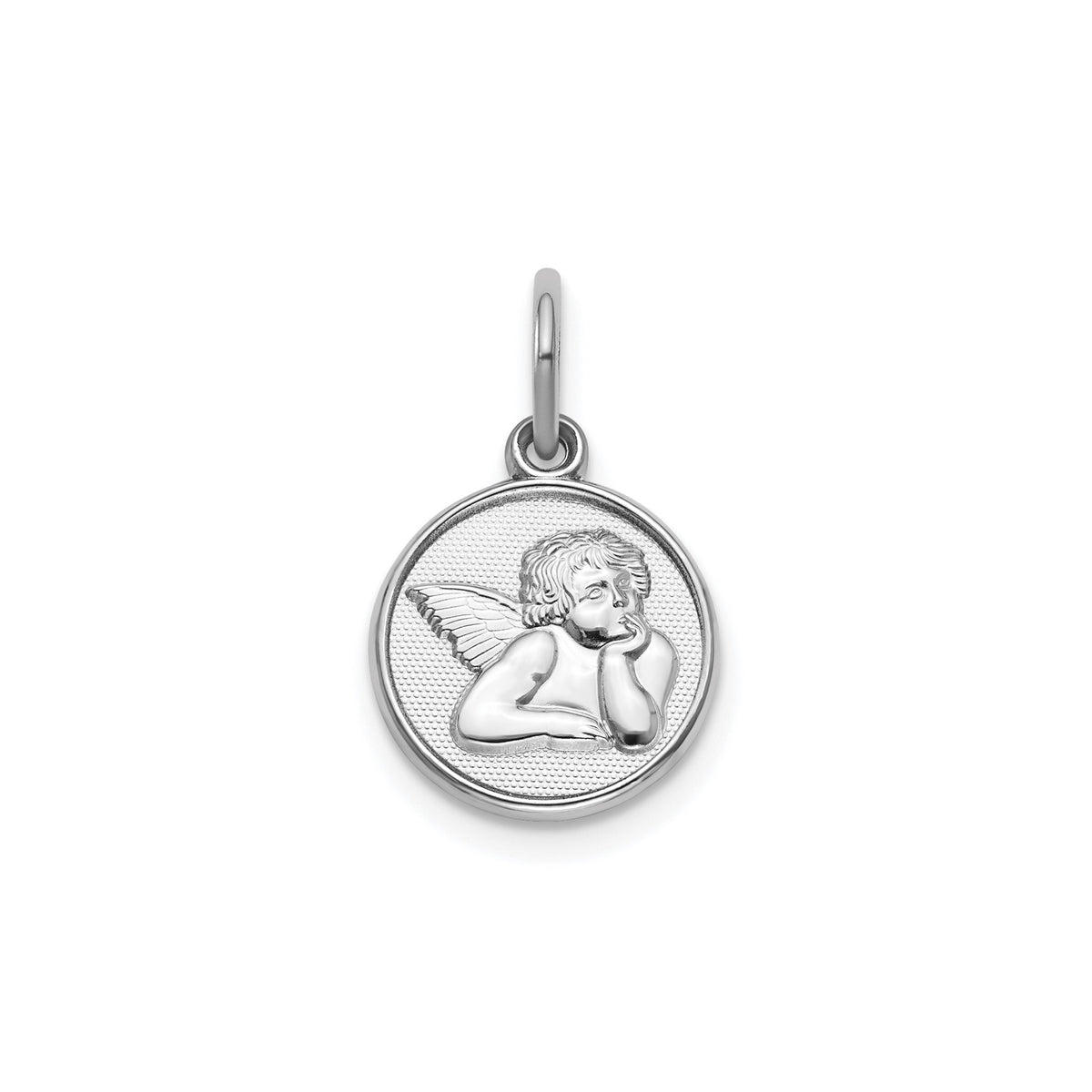 Round Cherub Angel Medal in Sterling Silver, 11.5mm - Sophia Jewelers