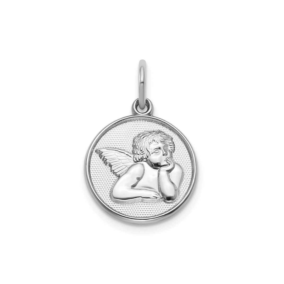 Round Cherub Angel Medal in Sterling Silver, 14.5mm - Sophia Jewelers