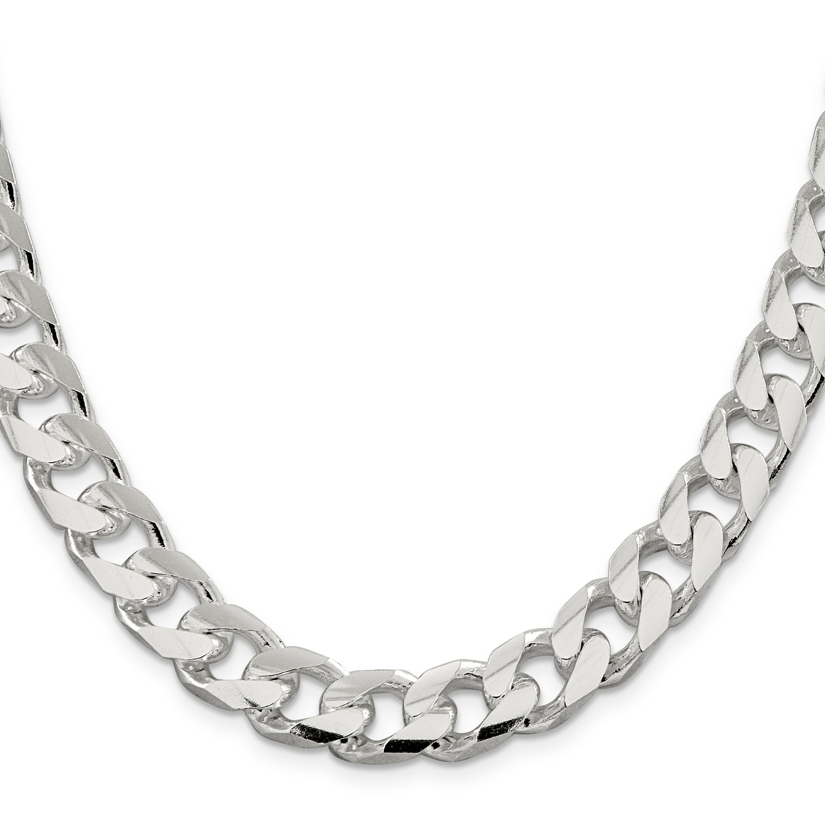 Sterling Silver 11mm Domed With  Side Diamond-Cut Curb Chain