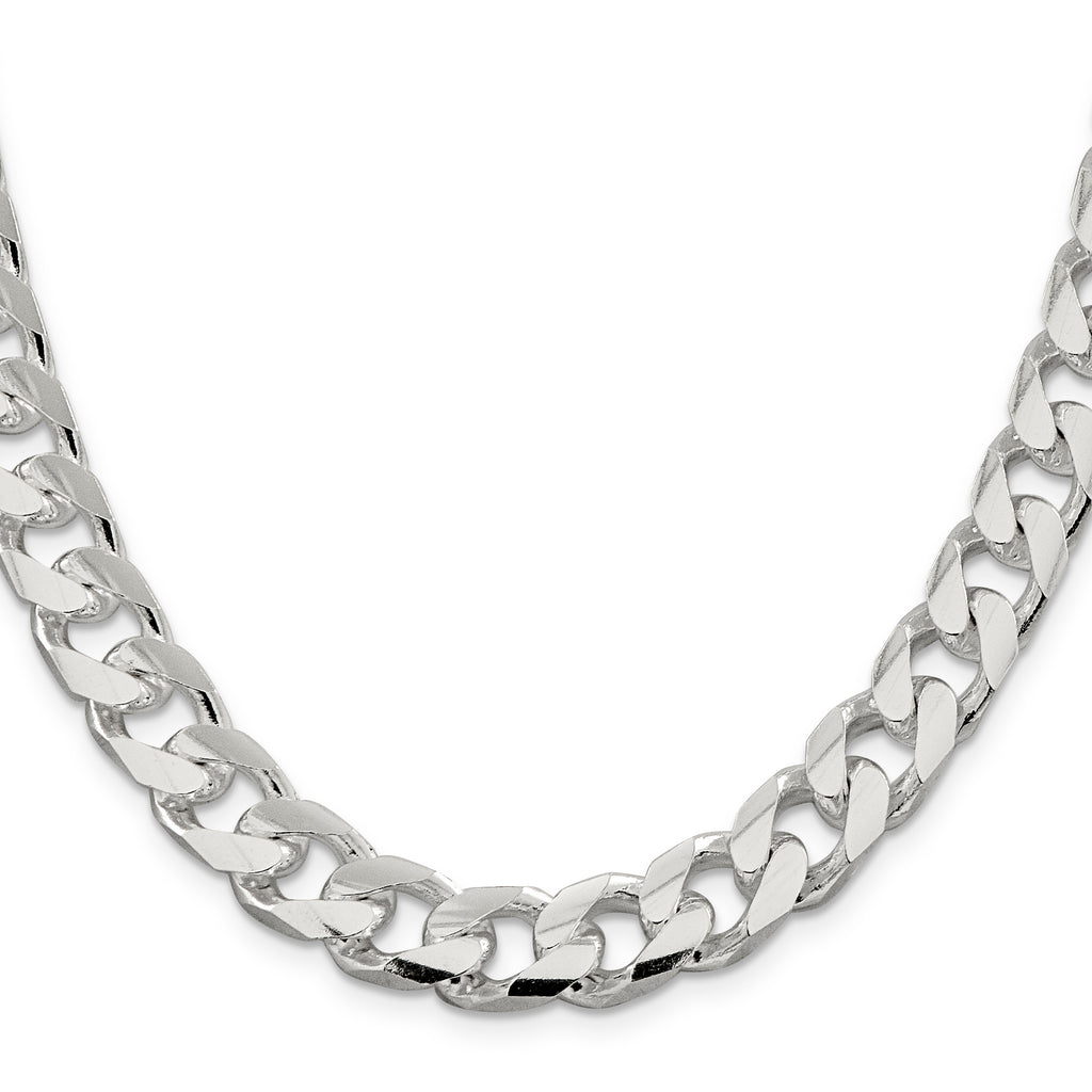 Sterling Silver 11mm Domed With  Side Diamond-Cut Curb Chain