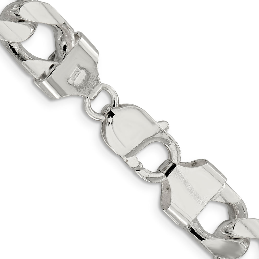 Sterling Silver 11mm Domed With  Side Diamond-Cut Curb Chain
