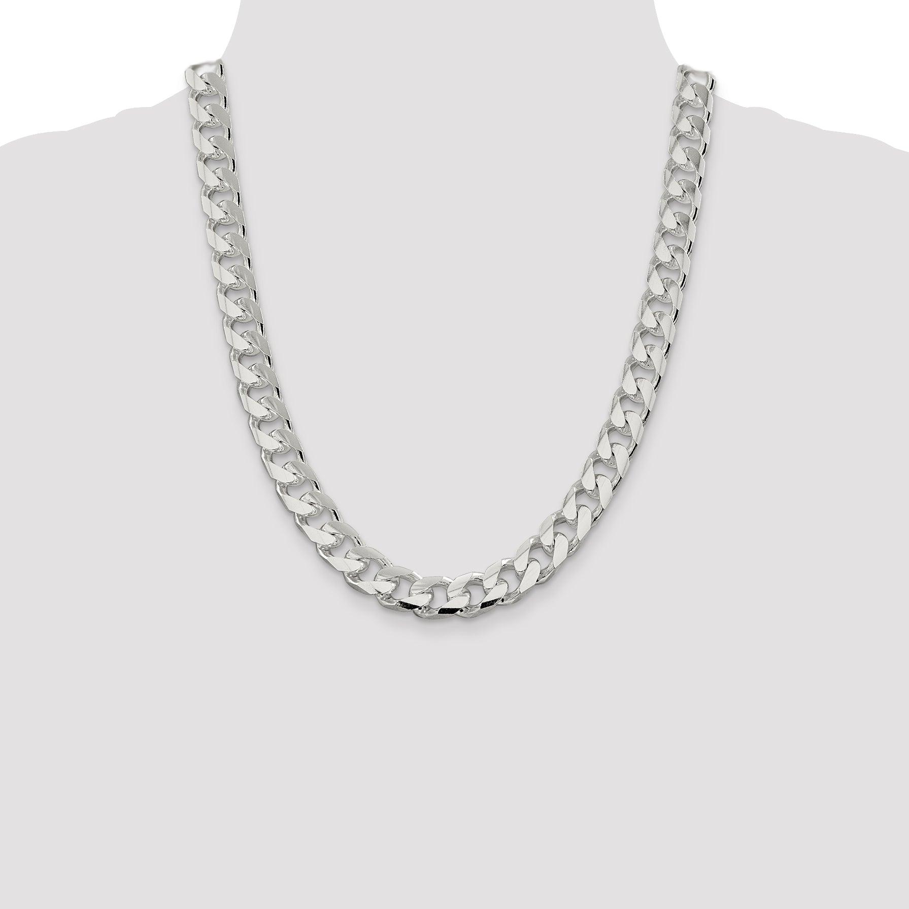 Sterling Silver 11mm Domed With  Side Diamond-Cut Curb Chain