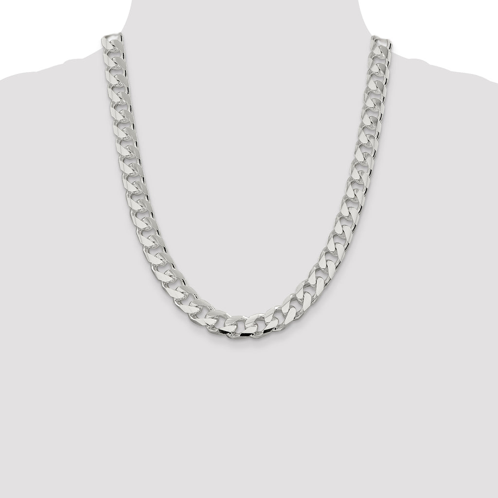 Sterling Silver 11mm Domed With  Side Diamond-Cut Curb Chain
