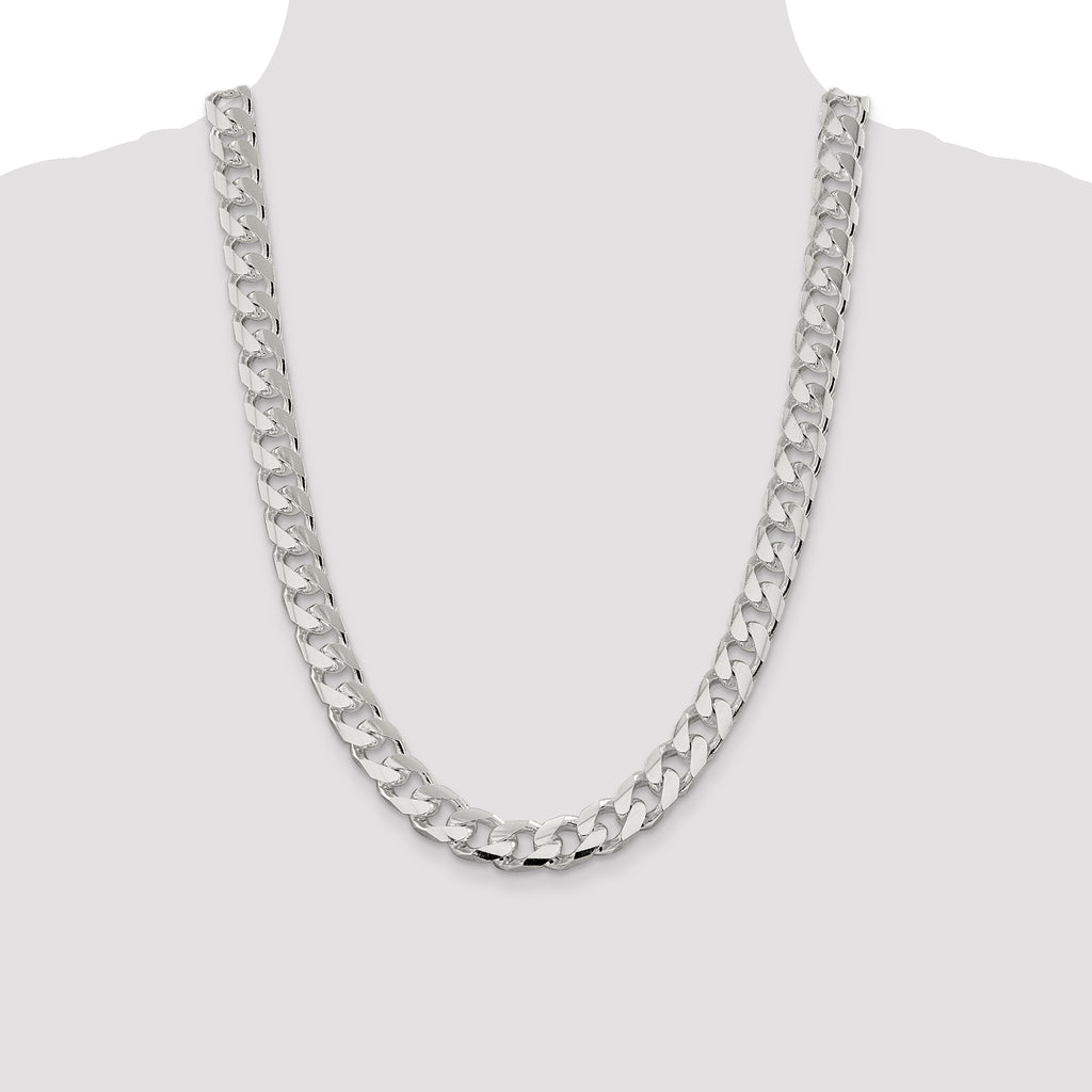 Sterling Silver 11mm Domed With  Side Diamond-Cut Curb Chain