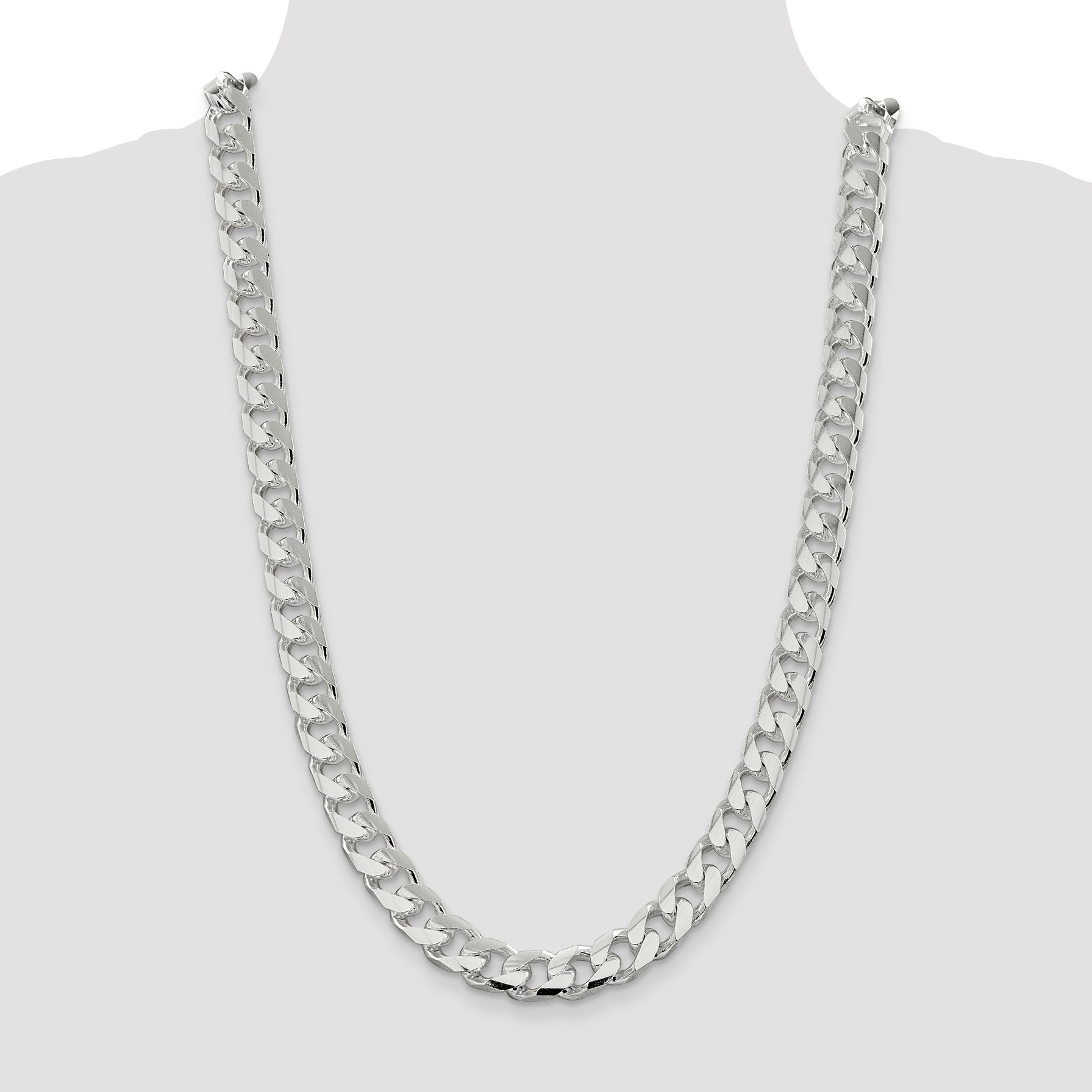 Sterling Silver 11mm Domed With  Side Diamond-Cut Curb Chain
