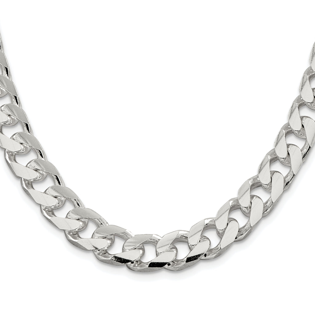 Sterling Silver Rhodium-Plated 11mm Domed With  Side Diamond-Cut Curb Chain