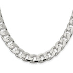 Sterling Silver Rhodium-Plated 11mm Domed With  Side Diamond-Cut Curb Chain