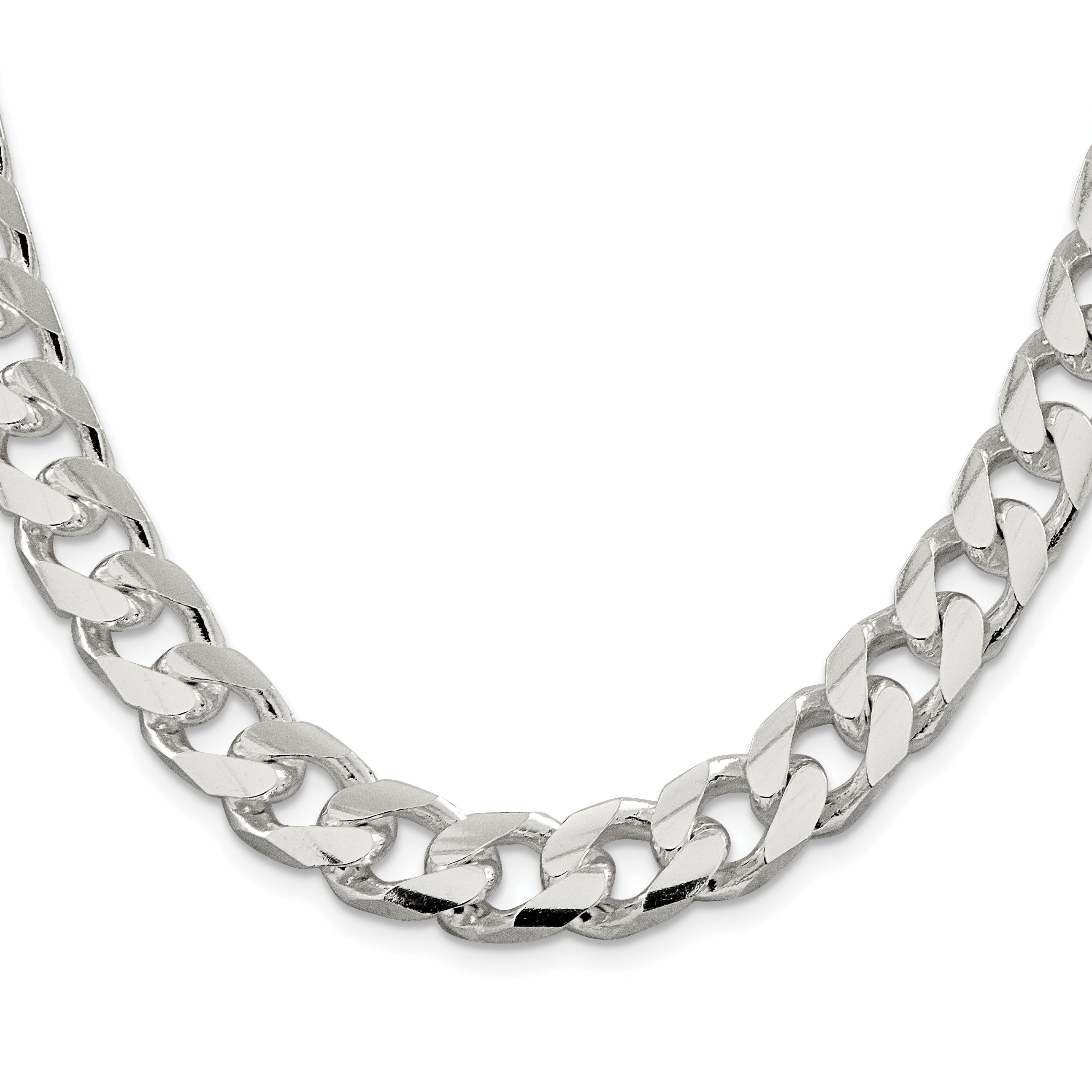 Sterling Silver Rhodium-Plated 11mm Domed With  Side Diamond-Cut Curb Chain