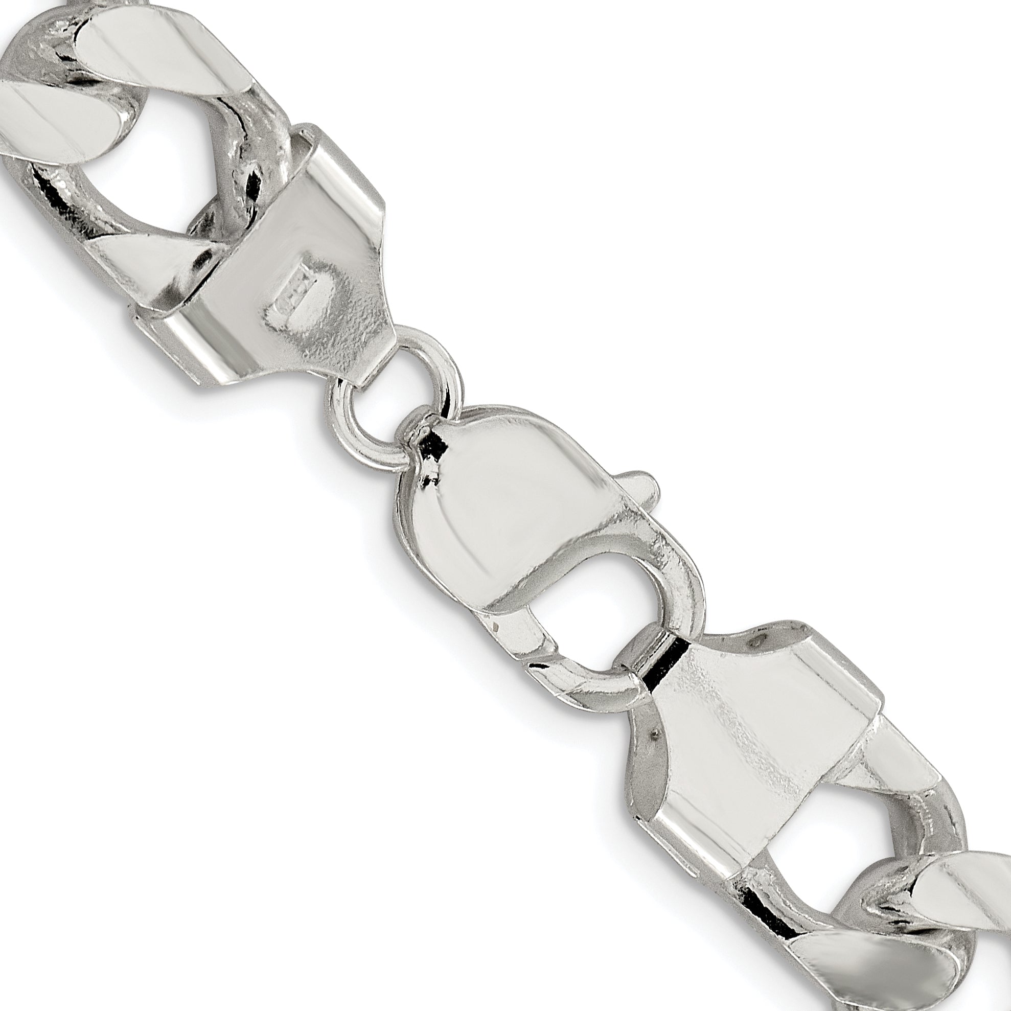 Sterling Silver Rhodium-plated 11mm Domed With  Side Diamond-Cut Curb Chain