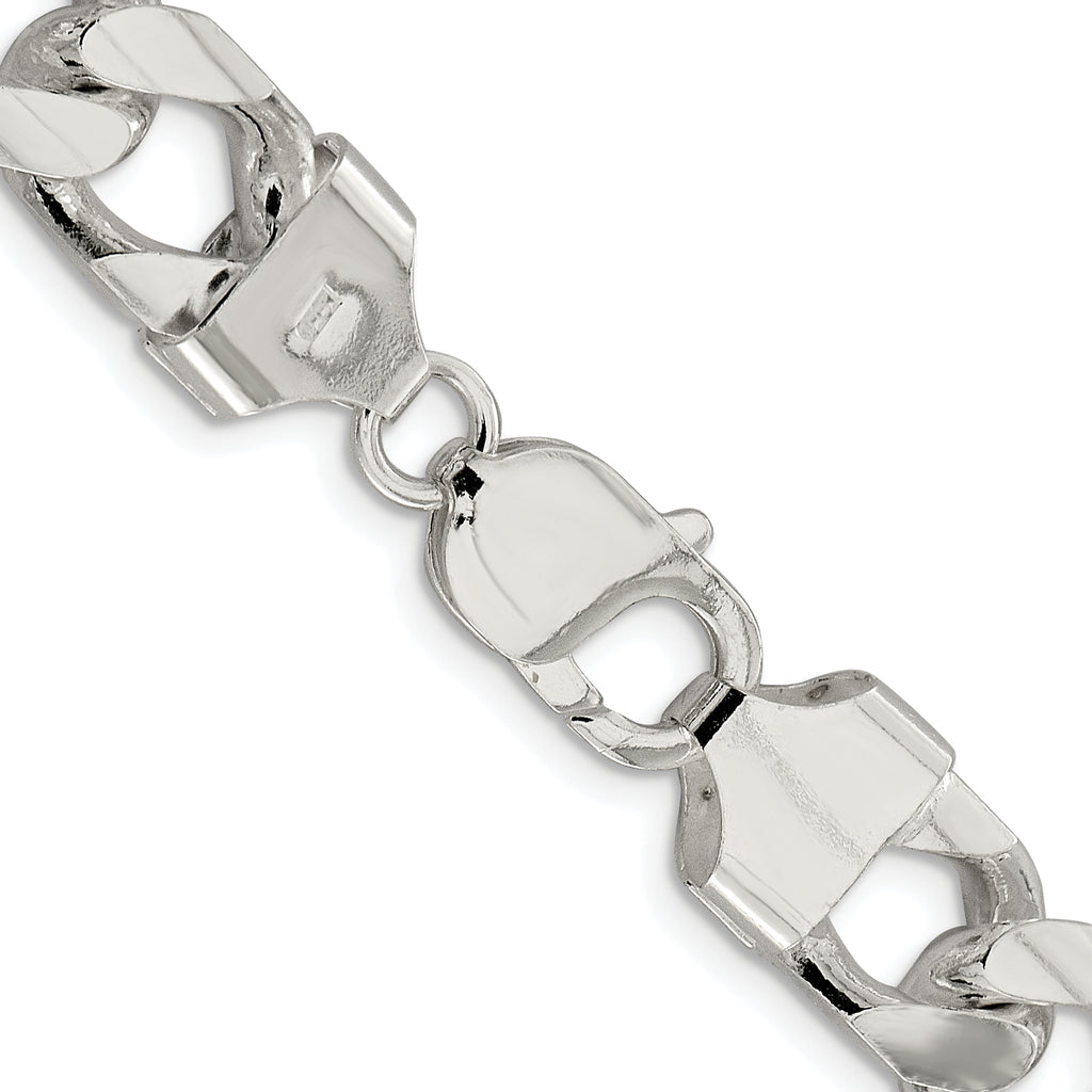 Sterling Silver Rhodium-Plated Diamond-Cut Curb Chain Necklace 11mm