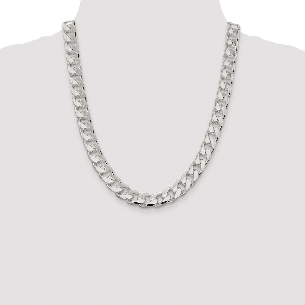 Sterling Silver Rhodium-Plated 11mm Domed With  Side Diamond-Cut Curb Chain