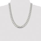 Sterling Silver Rhodium-Plated 11mm Domed With  Side Diamond-Cut Curb Chain