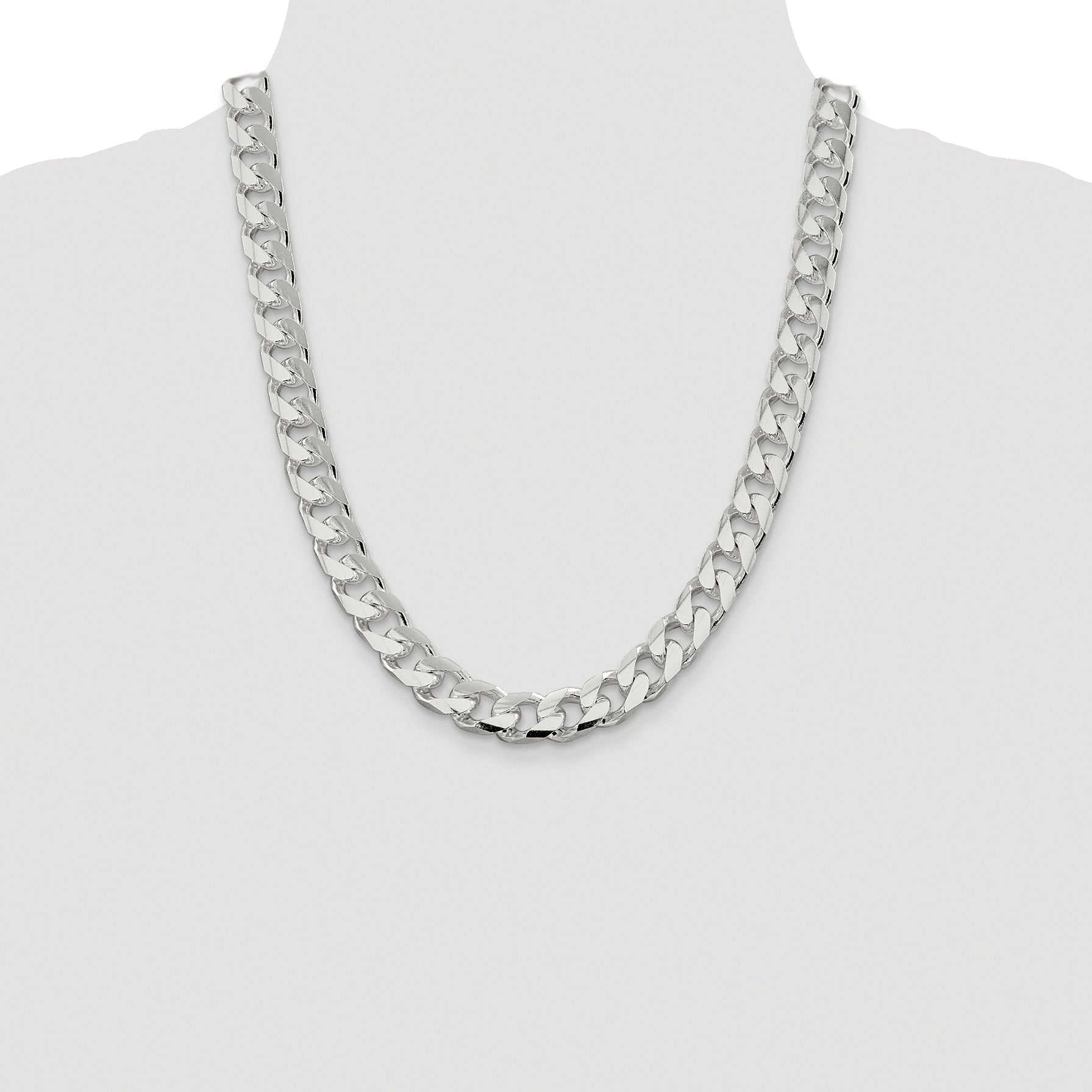 Sterling Silver Rhodium-Plated 11mm Domed With  Side Diamond-Cut Curb Chain