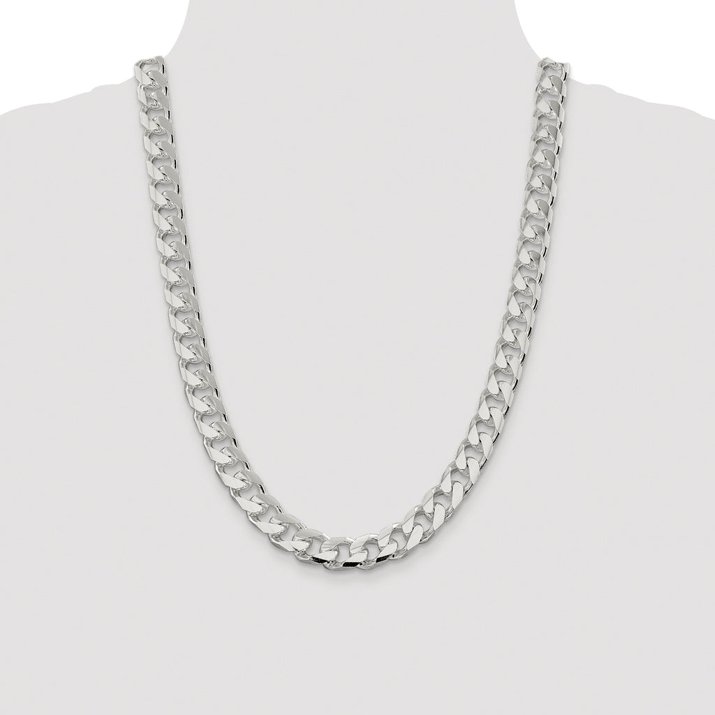 Sterling Silver Rhodium-Plated Diamond-Cut Curb Chain Necklace 11mm