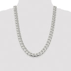 Sterling Silver Rhodium-Plated Diamond-Cut Curb Chain Necklace 11mm