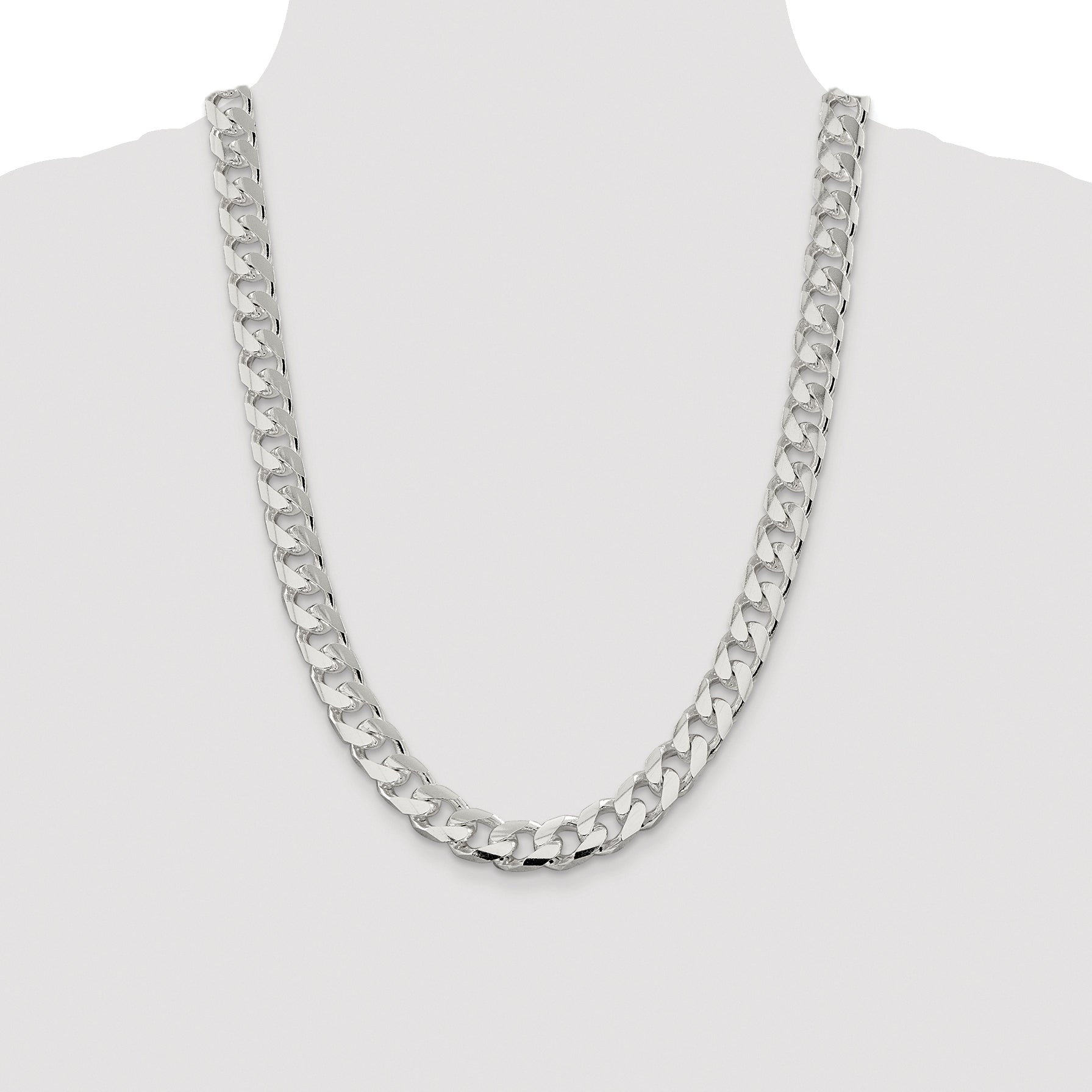 Sterling Silver Rhodium-Plated Diamond-Cut Curb Chain Necklace 11mm