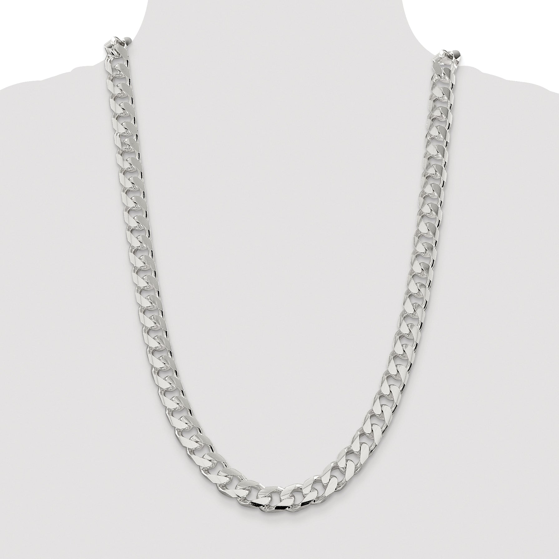 Sterling Silver Rhodium-plated 11mm Domed With  Side Diamond-Cut Curb Chain