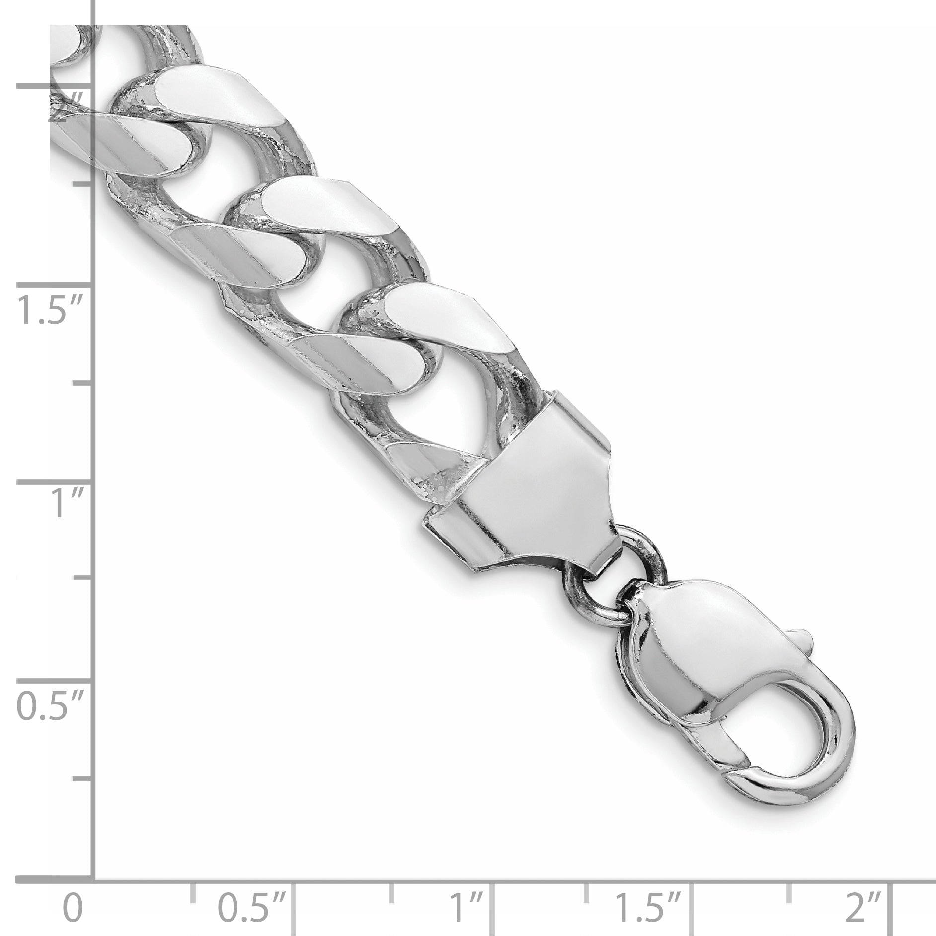 Sterling Silver Rhodium-plated 11mm Domed With  Side Diamond-Cut Curb Chain