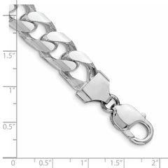 Sterling Silver Rhodium-plated 11mm Domed With  Side Diamond-Cut Curb Chain