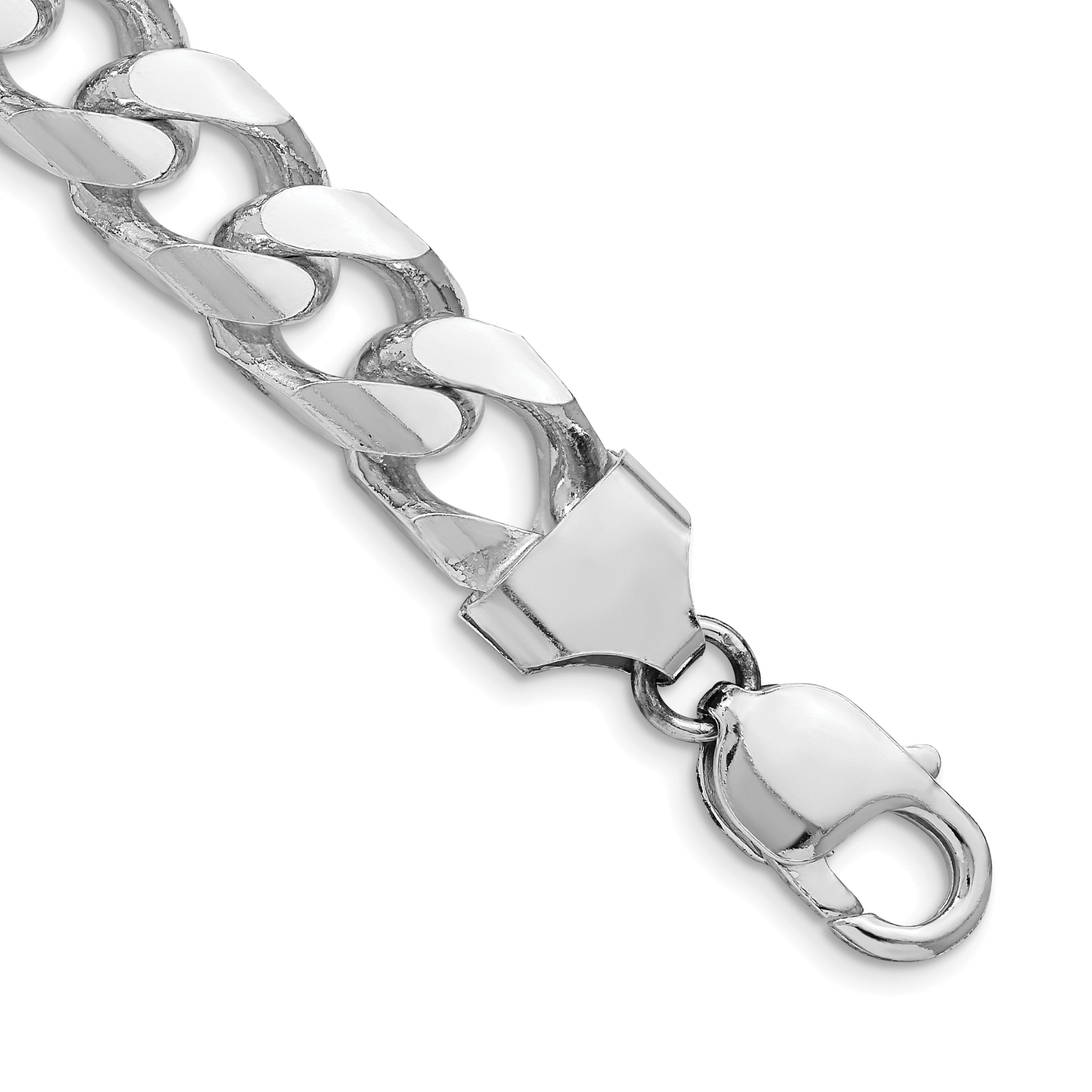 Sterling Silver Rhodium-plated 11mm Domed w/ Side D/C Curb Chain