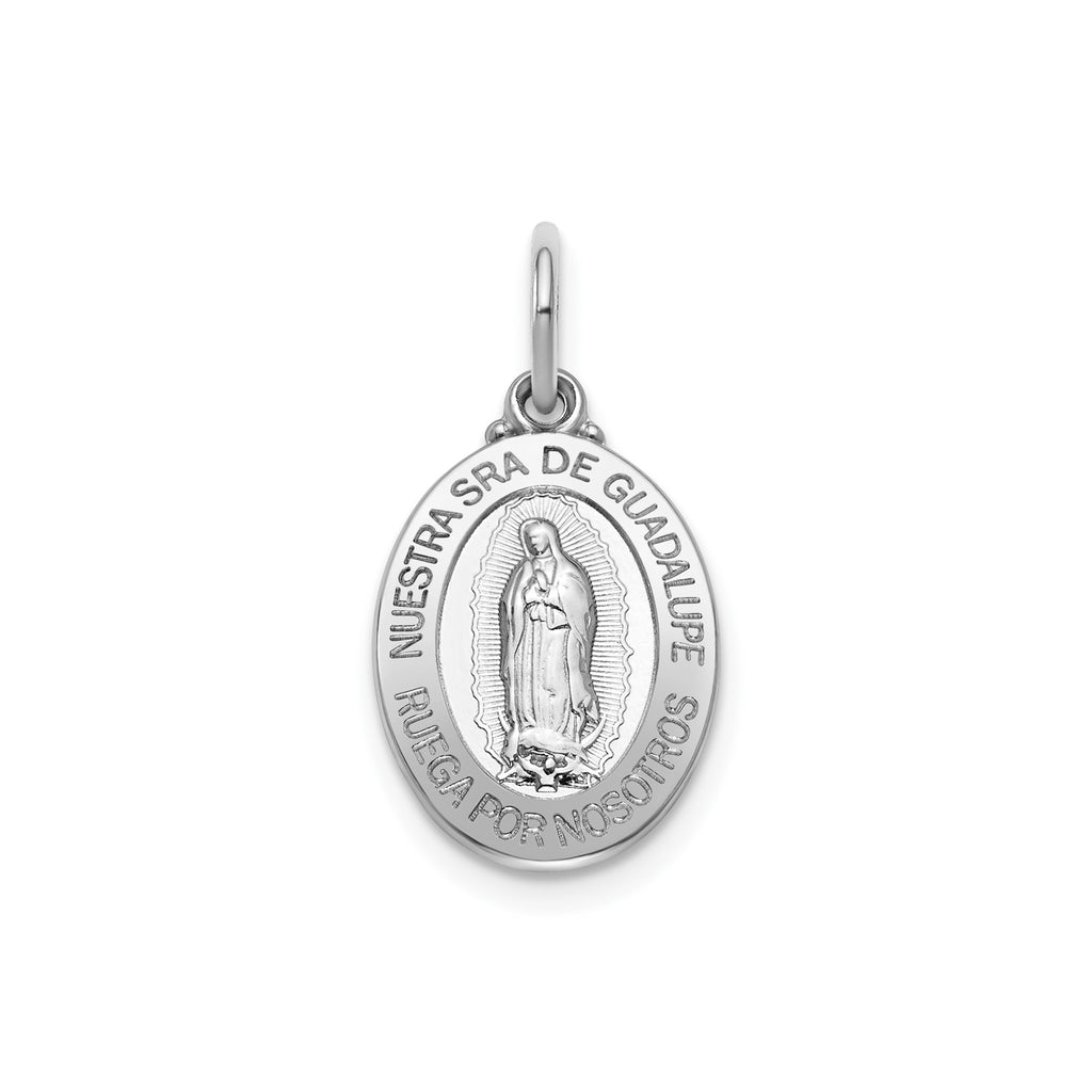 Oval Guadalupe-Spanish Medal in Sterling Silver, 15x11.5mm - Sophia Jewelers