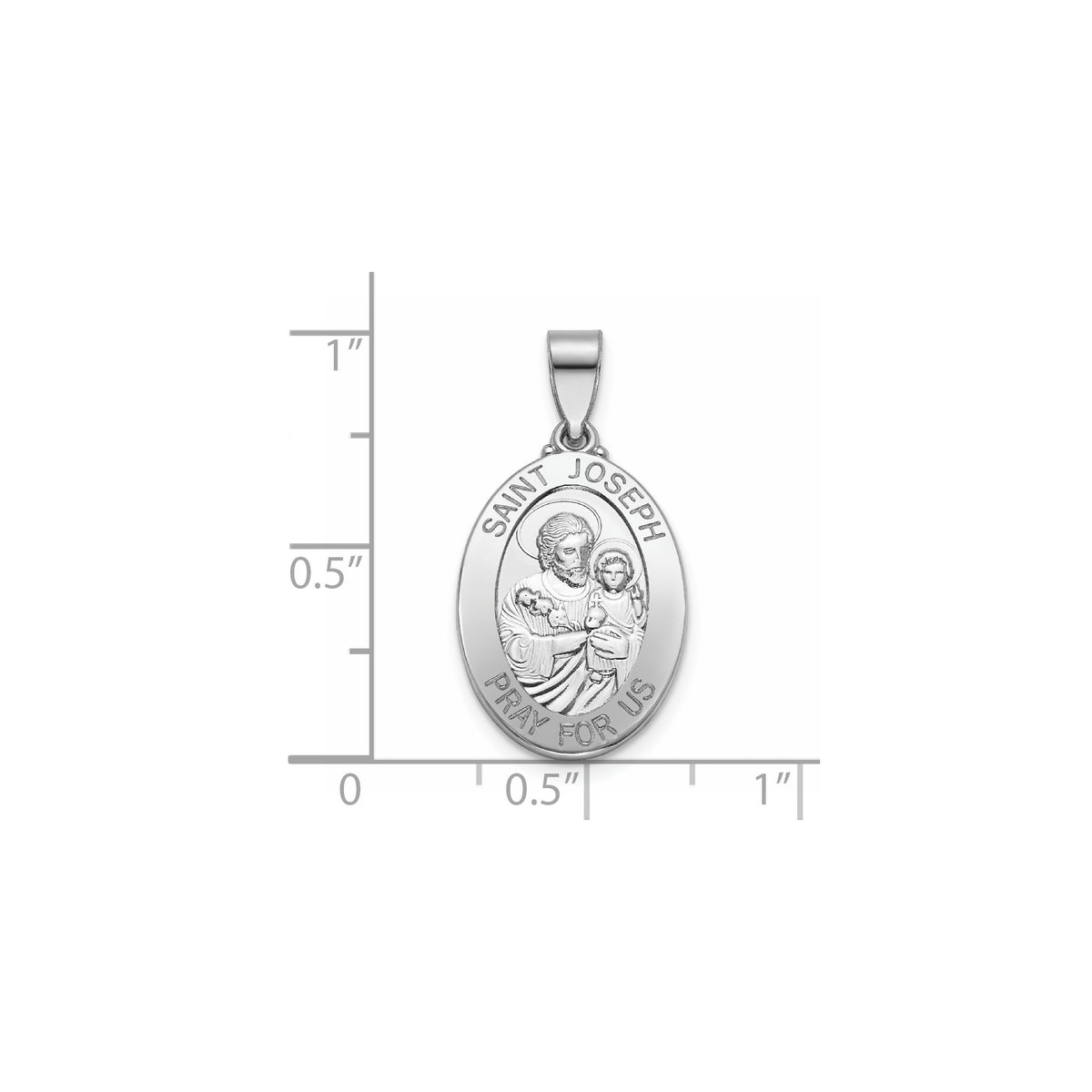 Oval St. Joseph Medal in Sterling Silver, 18.5x13.5mm - Sophia Jewelers