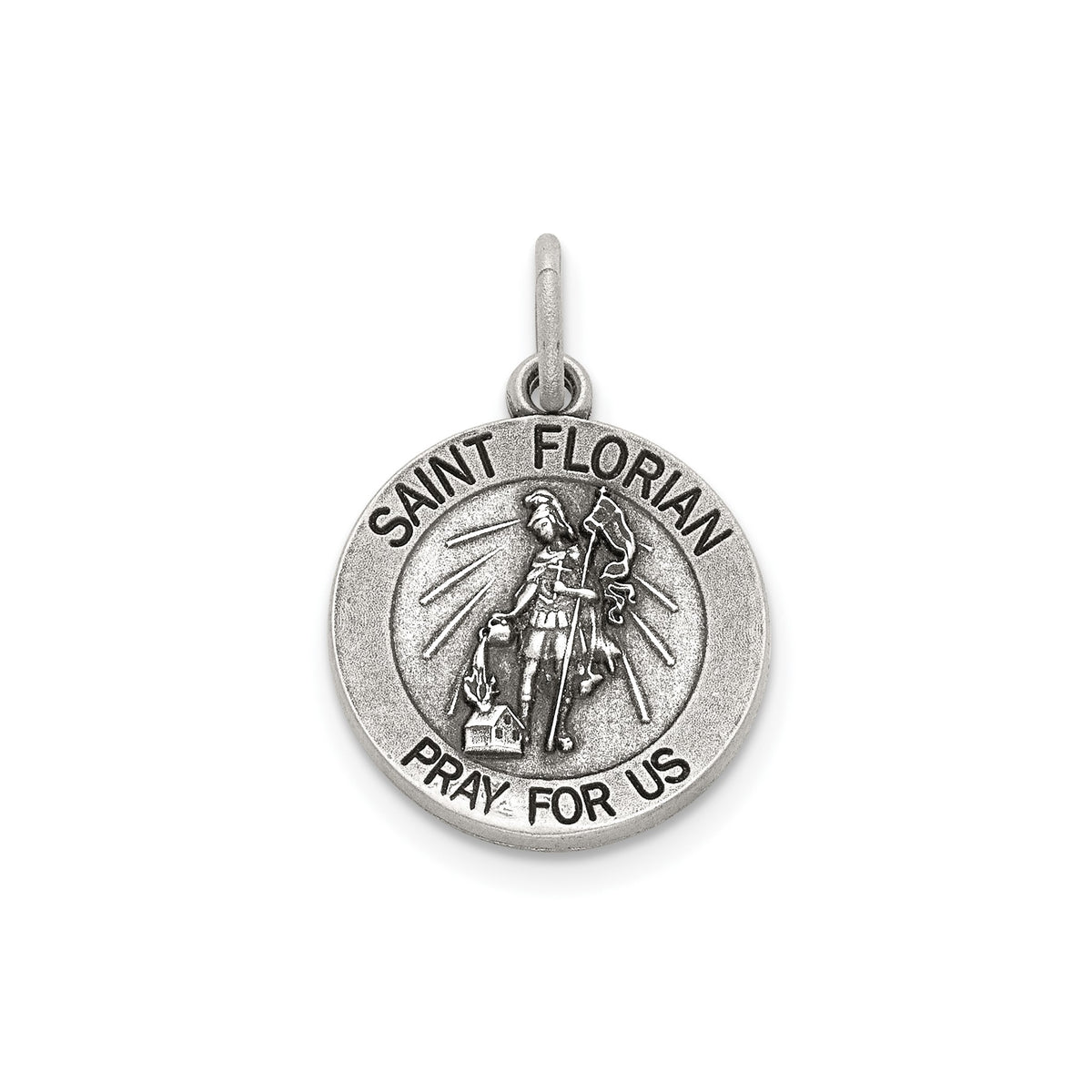 Antique Round St. Florian Medal in Sterling Silver - Sophia Jewelers Main image