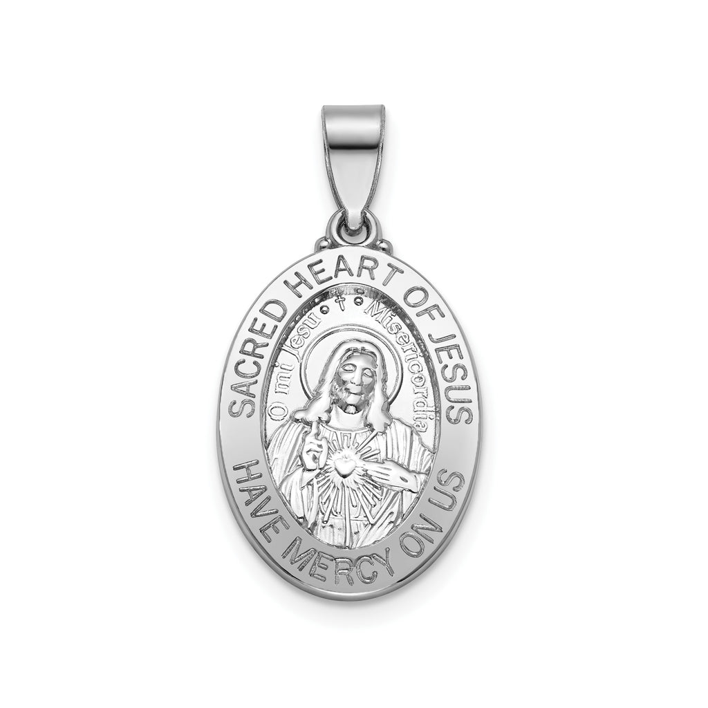 Sacred Heart of Jesus Medal in Sterling Silver, 18.5x13.5mm - Sophia Jewelers