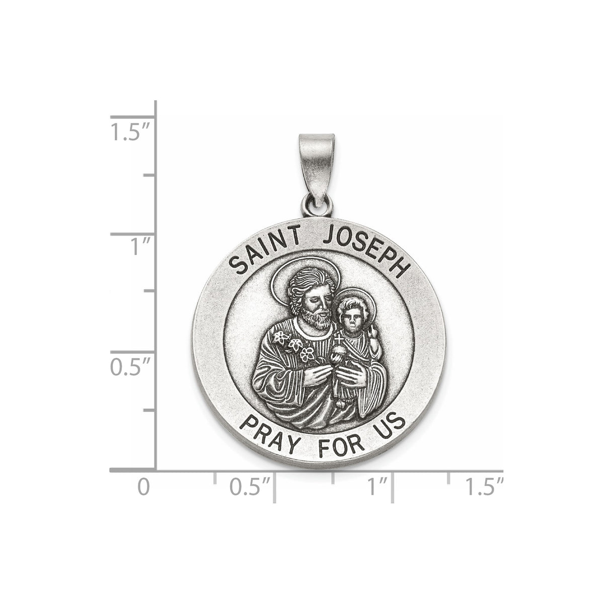 Antique Round St. Joseph Medal in Sterling Silver - Sophia Jewelers