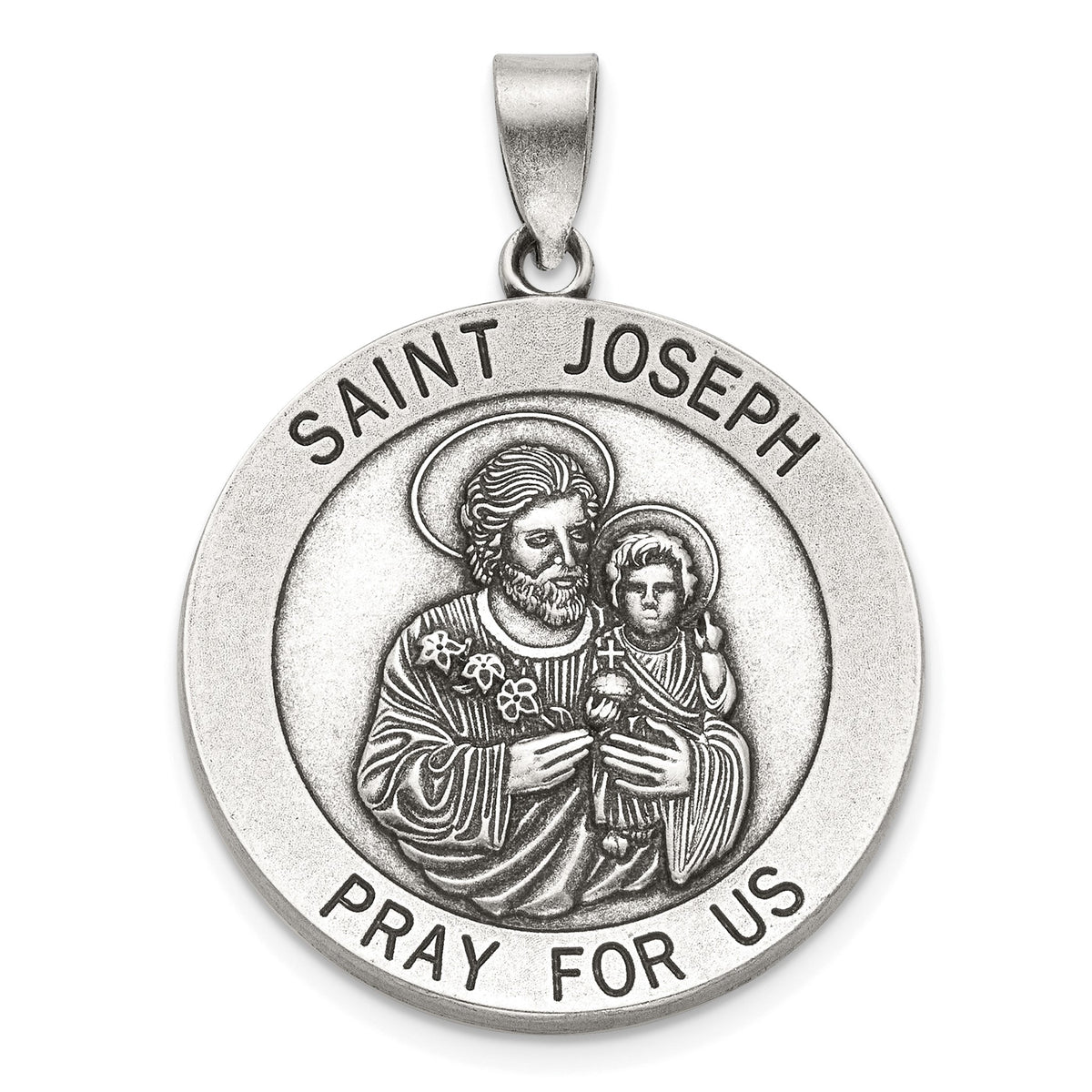 Antique Round St. Joseph Medal in Sterling Silver - Sophia Jewelers