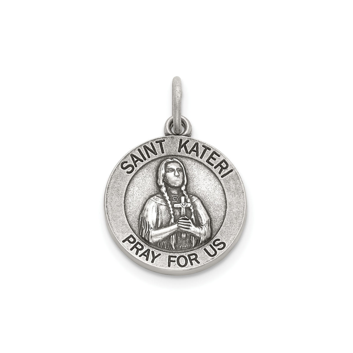 Antique Round St. Kateri Medal in Sterling Silver - Sophia Jewelers Main image
