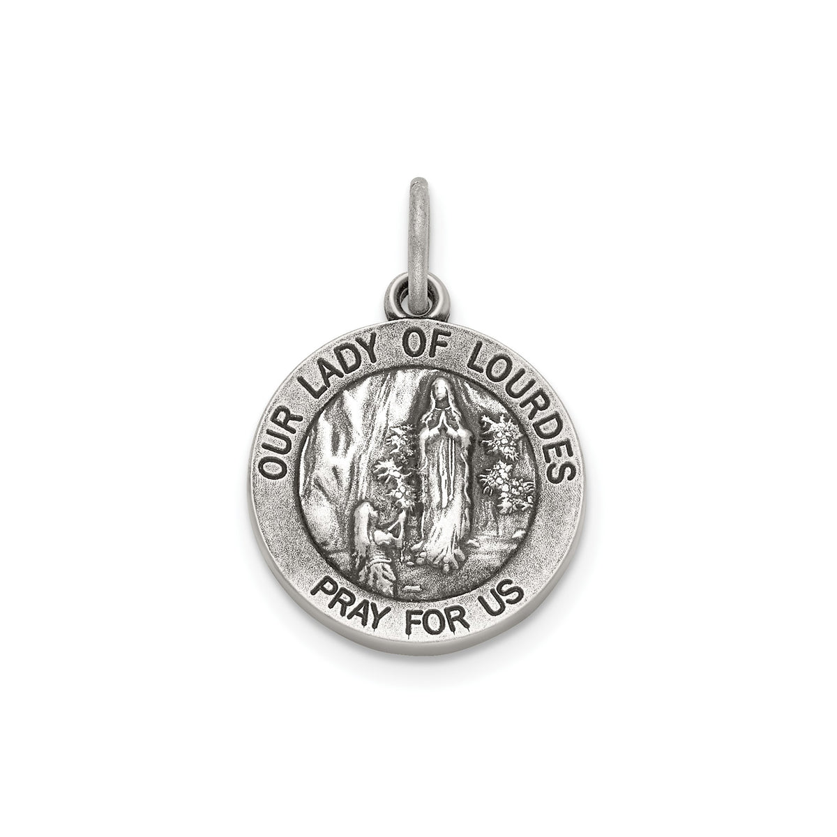 Our Lady of Lourdes Medal in Sterling Silver, 14.5mm - Sophia Jewelers Main image